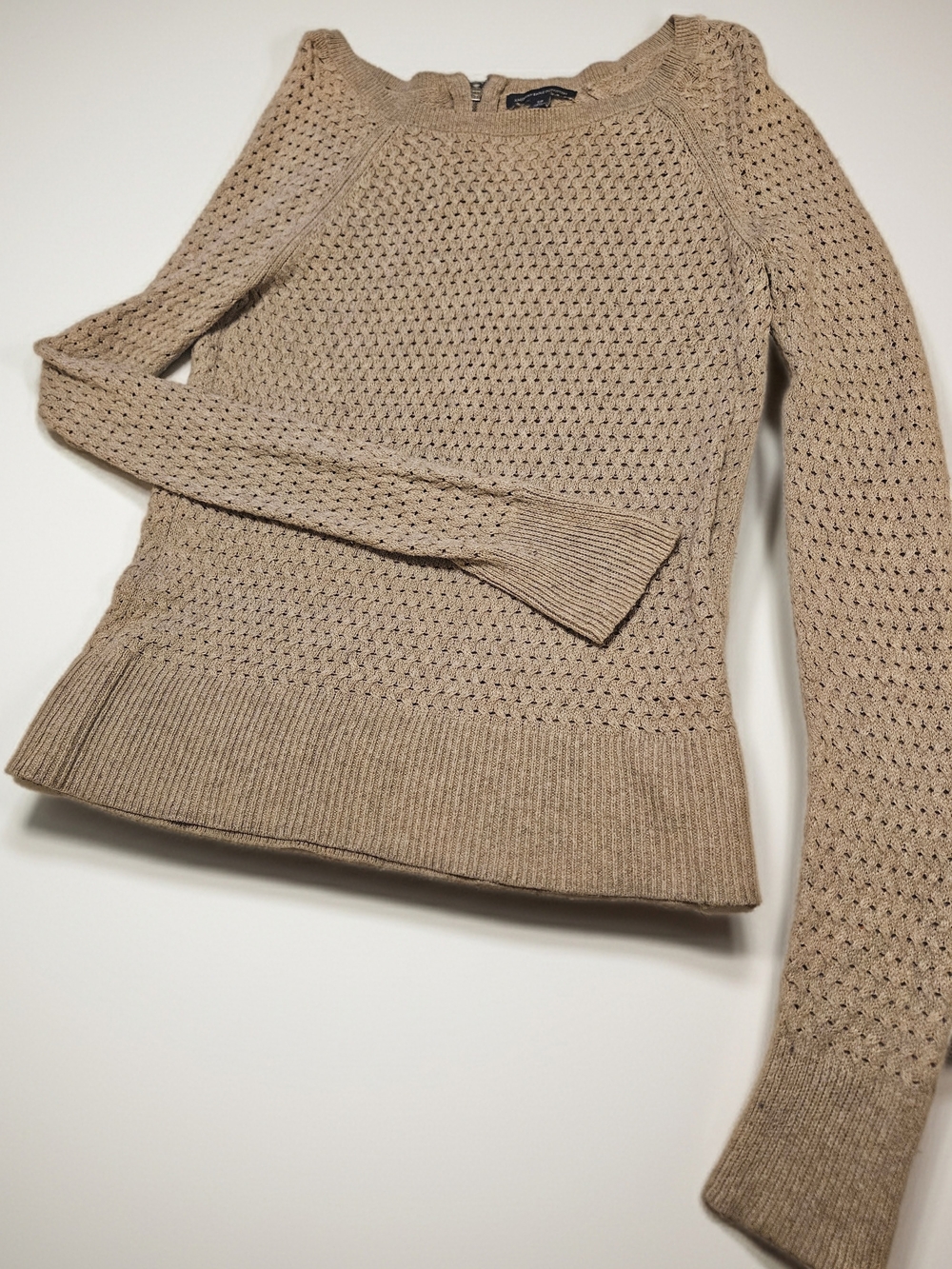 American Eagle Outfitters Beige Open-Knit Crewneck Sweater